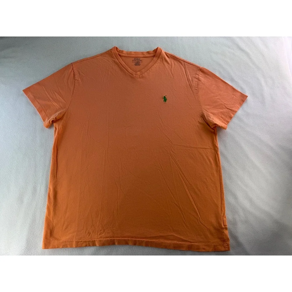 Polo Ralph Lauren Men Classic Fit V Neck T Shirt Orange Size Large *small holes*